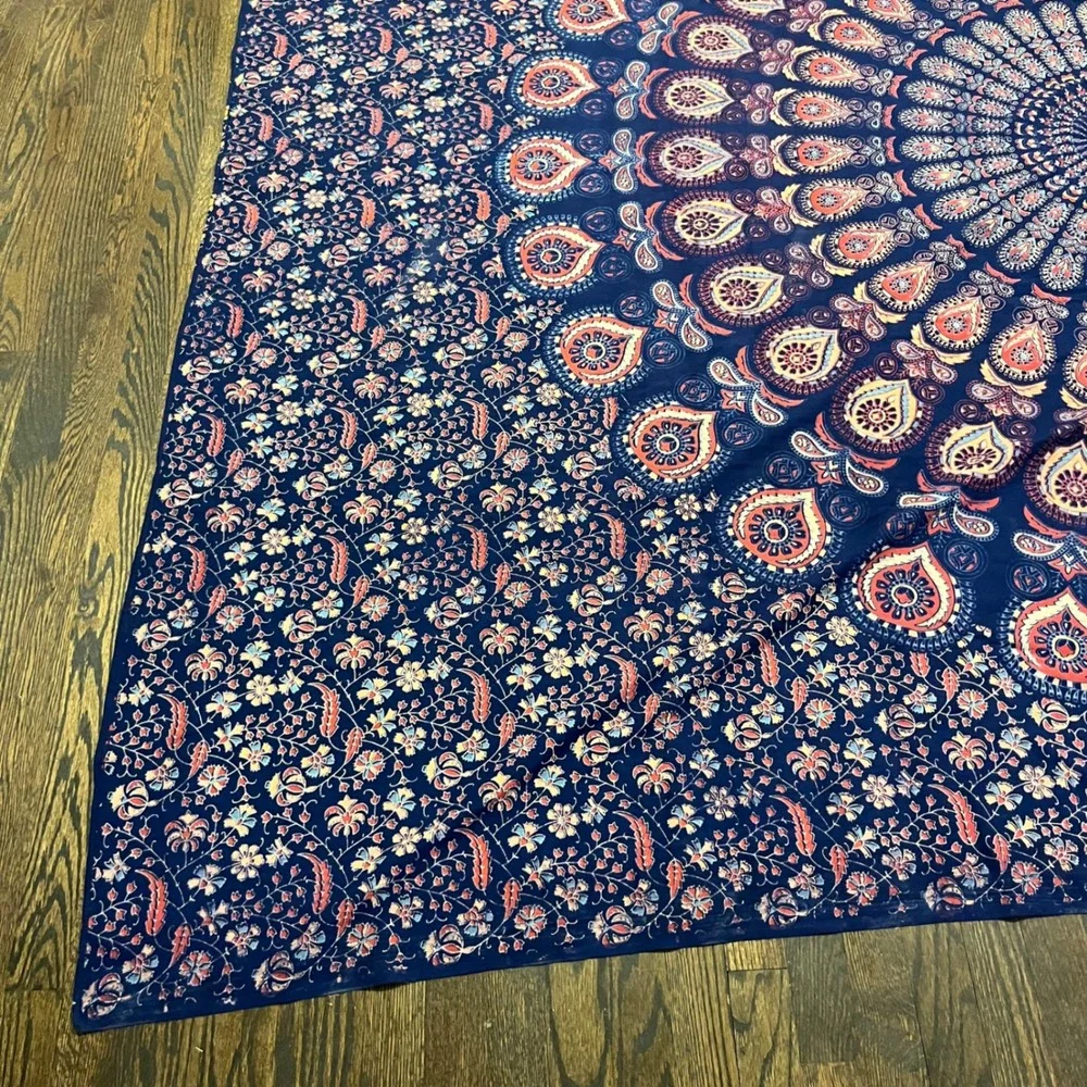 Navy Blue Mandala Tapestry Bohemian Floral Paisley Wall Hanging 102x84 Large